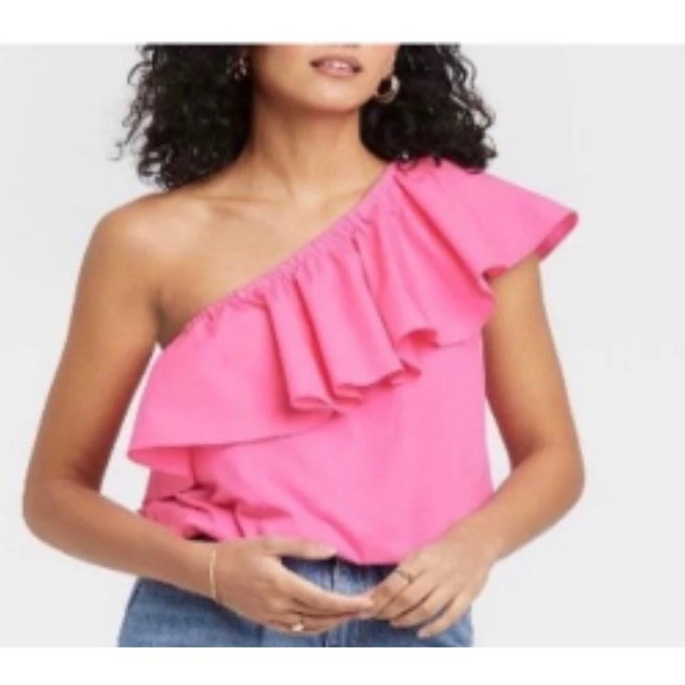 a new day One-Shoulder Ruffle Top in Bright Pink